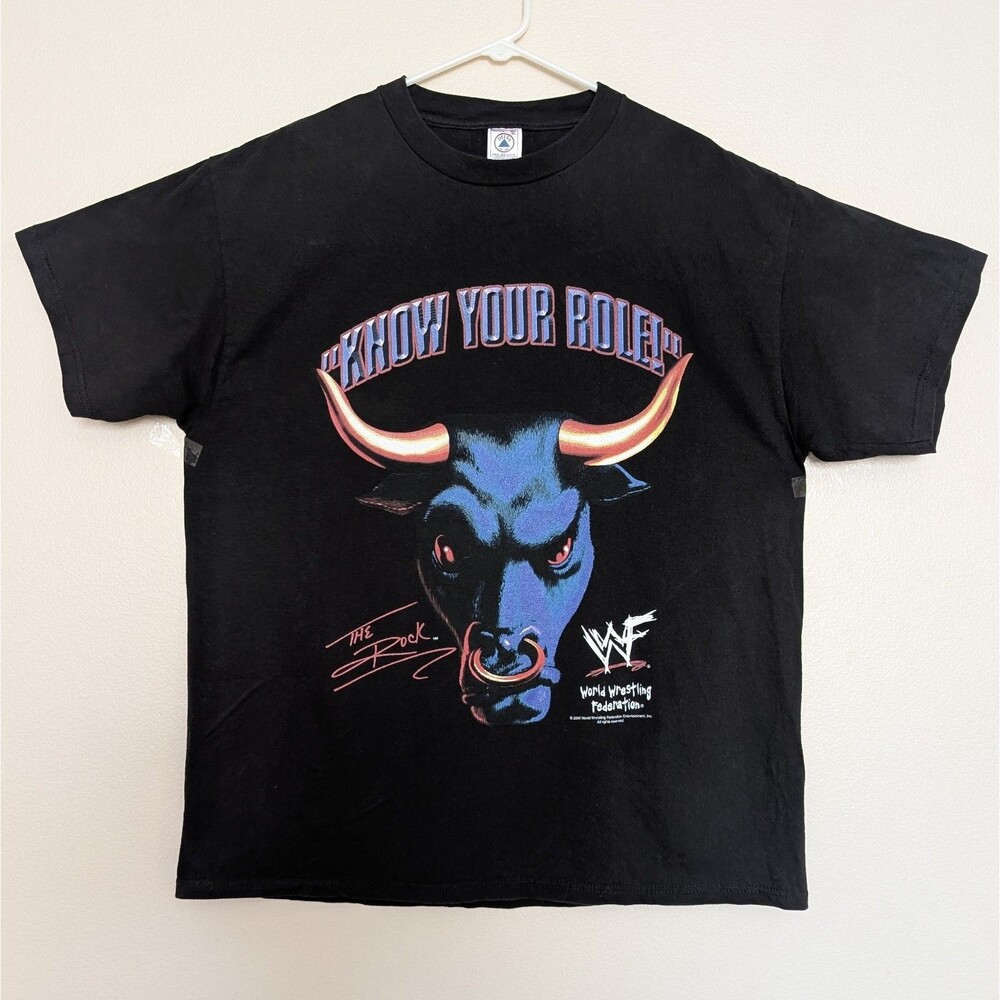 VTG 2000 WWF The Rock XL T-Shirt Know Your Role The People's Champion Bull Y2K